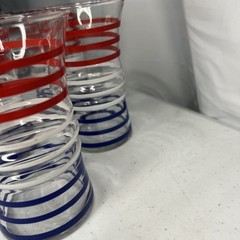Betsy Ross Anchor Hocking Drinking Glasses Red White Blue Stripe Set of 4 MCM