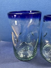 VTG Mexican Hand Blown Glasses Lot of 3 (5” To 5 1/2” Tall)