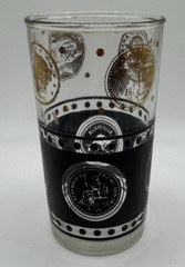Set Of 3 Gold Coin and Black Glass Tumblers MCM Continental Can Company 4.5” H