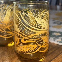 Vintage MCM Anchor Hocking Juice Glasses Autumn Harvest Amber Wheat 4” Tall
