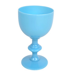French Blue Opaline Glass Stem Goblet Egg Cup Portieux Vallerysthal 3.5″