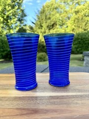 Vintage Cobalt Blue Swirl Pattern Highball Ice Tea Glass 7.5” Tall ~set Of 2