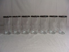 7 Clear 14 Oz Glasses/Tumblers With Platinum Rim