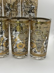 7 Vintage MCM Cera 22K Gold Old World Map Cocktail Tumblers Glasses EUC L👀K