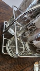 Vtg Silver Ombre Highball Glasses Set Of 6 Frosted Leaf & Grapes With Caddy