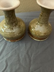 SET OF 2 HAND-TURNED POTTERY CHALICES GREEN/BROWN GLAZE 5 Inches Tall