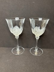 Durand Cristal d’Arques Florence Water Wine Glasses 7.5” Floral 8 oz Set of 2