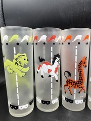 8 Pc Libbey Frosted Carousel Circus Animals Tom Collins highball glasses