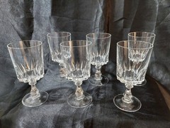 SET OF 6 CRISTAL D’ARQUE FRANCE LOUVRE CUT LEAD CRYSTAL 6OZ WINE GLASSES 5 3/8″
