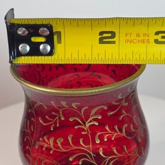 Vintage Bohemian Ruby Red Flashed with Gold tone filigree paint moriage Glass