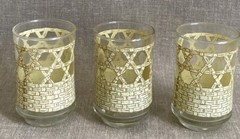 MCM LIBBEY Lowball Juice Tumblers Rattan Woven CANE Wrap Glass Set of 3