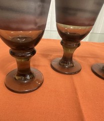 Nova Brown by Libbey Glass Co Water Goblet 7X3.75 Brown Rust/Gray Rings Set/4USA