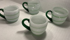 Reduced Vintage Retro Hand Blown White Green Swirl Glass Cups Small Set Of 4