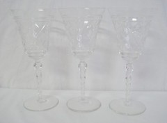 3 Libbey Rock Sharpe 2013-3 Water 8″ Glasses Cut Spiral Stem Dots Criss Cross