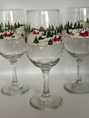 4 Vintage Winter Village Water Goblets by Libbey Glass 7 3/4″