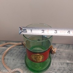 Vntg Blown Green Glass Leather Hands Free Cocktail Beer Tumbler Lanyard w/Image