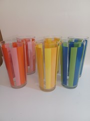Vintage Summertime Rainbow Striped Set Of Six Tumblers Pre-owned 6.5 Inches