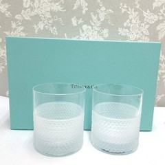 Tiffany & Co Diamond Point Double Old-Fashioned Crystal Glass Set of 2 Pre-owned