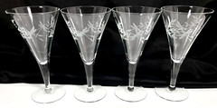 4 Vtg Etch FUCHSIA Vine Leaf Cascade Wine Water Glass Goblets 7 1/8″ Set RARE EX