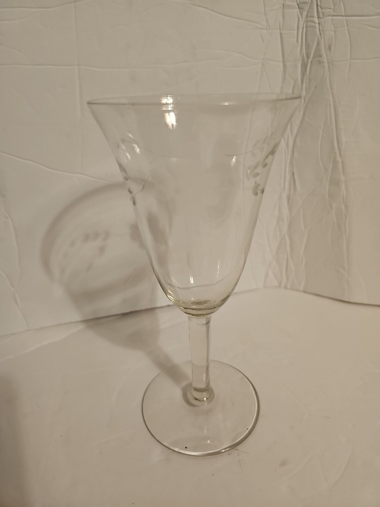 Crystal Wine Or Water Glass With Frosted Flowers And Leaves Etching