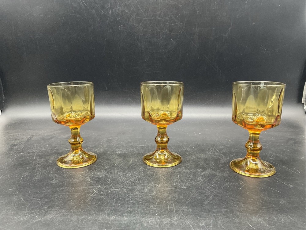 3 Vtg Hazel Atlas El Dorado Amber Wine Glasses 5 1/8” T