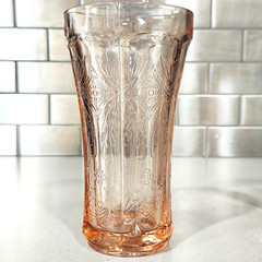 4 Indiana Recollection Pink Depression Glasses Scroll Design 14 oz Flat Tumbler