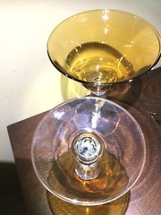 Set Of 3 Polish Glass Amber Goblet Champagne Water Wine Vintage Poland
