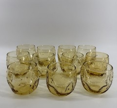 VNTG MCM Amber Bubble Glass Tumblers Set Of 11 Hand Blown Seed Glass Drinkware