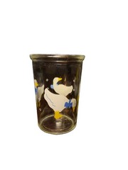 BAMA Jelly Jar White Ducks Geese Blue Bows Juice Glasses Vintage