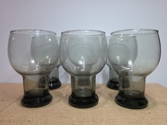 Set of 6 Vintage Libbey STAX SMOKE Gray Pedestal Glasses Goblets Retro Barware