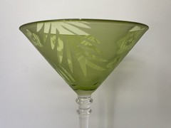 Michael Weems TROPIC Green Martini Glass 8.75” Frosted Palm Leaves Discontinued