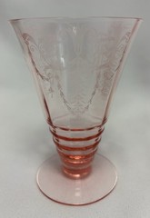 Vintage Cambridge Glass Cleo Pink 8oz Footed Tumbler Art Deco Etched Water Glass