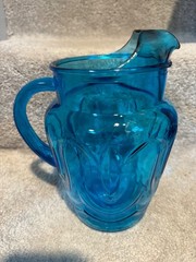 Anchor Hocking Aqua Blue Pitcher Tumbler Set Colonial Tulip Laser Retro Vtg