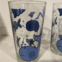 4 Vintage Blue Whales Ocean Seashell Drinking Glasses Tumblers 16 oz. Indonesia