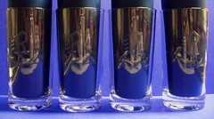 Monogram R MCM Cut Etched 4 Highball Glasses Block Script Vintage Vine Ivy Vtg