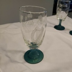 4X Vtg. SHAMROCK Irish Coffee Glasses Frosted Mugs Green Stems