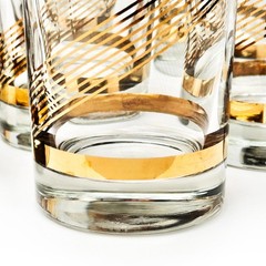 Set of 7 VTG Culver or Libbey Highball Glasses 22K Gold Stripe Swirl MCM