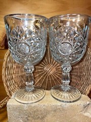 Vintage Libbey Ornate Hobstar Stem Footed Water 10 oz 7.25 in Goblets Lot of 2