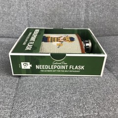 Eastwood Pines Needlepoint Flask Golf Bear 6 Oz Beige With Box Stainless Steel