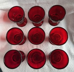 Nine (9) New Martinsville Ruby Red Tumblers Depression Glass 1932-1940