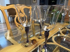 3 Melody By Block Crystal Amethyst Water Goblets Hand Blown New w/Stickers