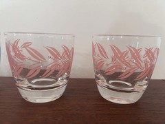 Vintage 1960s Glasses Set Of 4 Blue And Pink Federal Glass
