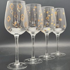 Mikasa Cheers Metallics Gold 4 Piece Stem Wine Glasses Made in China 9″t 14oz