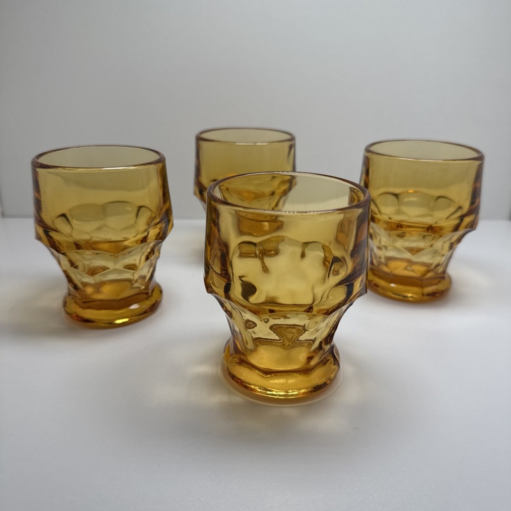 Set of 4 Vintage Anchor Hocking Georgian Amber Honeycomb Glass Tumblers MCM