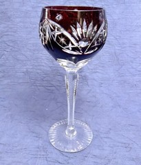 Vintage Lausitzer German Ruby Cut To Clear Fans and Stars Wine Glass