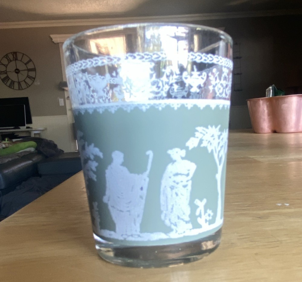 Green Band Decal, Gold Trim Shot glass. Hellenic Green by Jeannette Discontinued