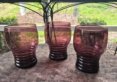 Set 3 Morgantown Amethyst 1960s MCM Tumblers Cordial Glasses 4 3/8″ Ribbed Base