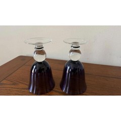 Set of 2 Purple Wine Glasses Water Goblets w/ Clear Ball Stem
