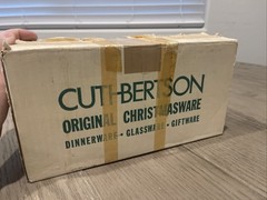 🎄​8 VTG CUTHBERTSON Christmas Tree 12 oz Tumblers Glasses, Gold Rim, 5.5″​ BOX