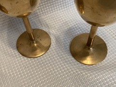 Vintage Gold Tone Metal Wine Goblets Set of 4 Stemmed Barware Glasses